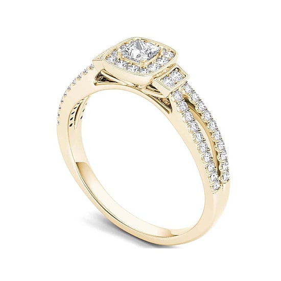 1/2 CT.T.W. Natural Diamond Halo 10K Yellow Gold Engagement Ring