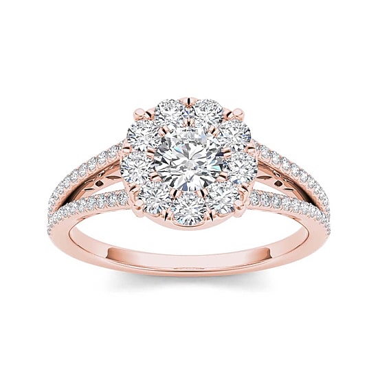 1 CT.T.W. Natural Diamond Cluster 10K Rose Gold Engagement Ring