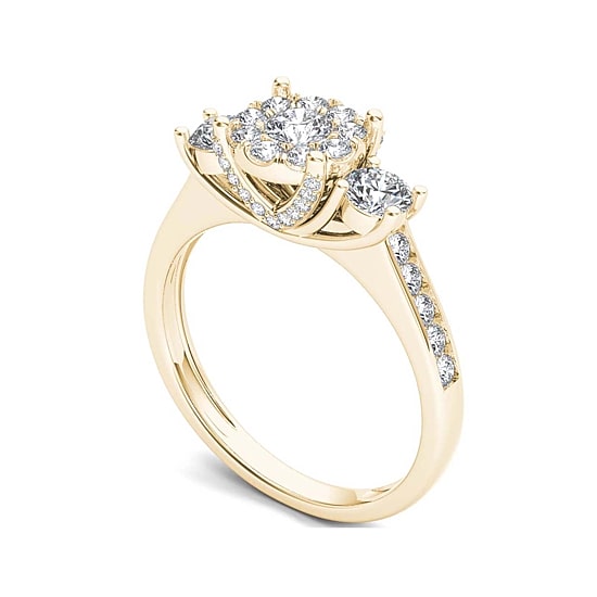 1 CT.T.W. Natural Diamond 10K Yellow Gold 3-Stone Ring