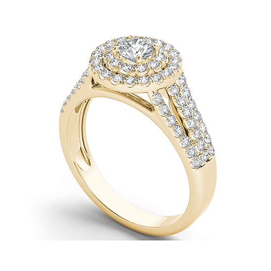 1 CT.T.W. Natural Diamond Halo 10K Yellow Gold Engagement Ring