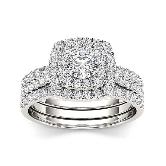 1 1/2 CT.T.W. Natural Diamond 10K White Gold Bridal Set