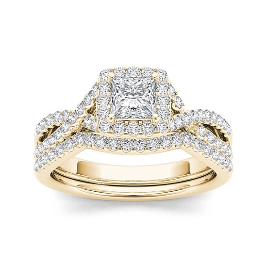1 CT.T.W. Natural Diamond 14K Yellow Gold Bridal Ring Set