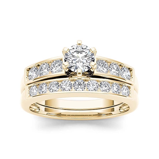 1 CT.T.W. Natural Diamond 14K Yellow Gold Bridal Ring Set