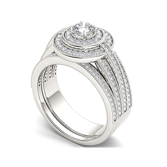 1 CT.T.W. Natural Diamond 14K White Gold Bridal Ring Set