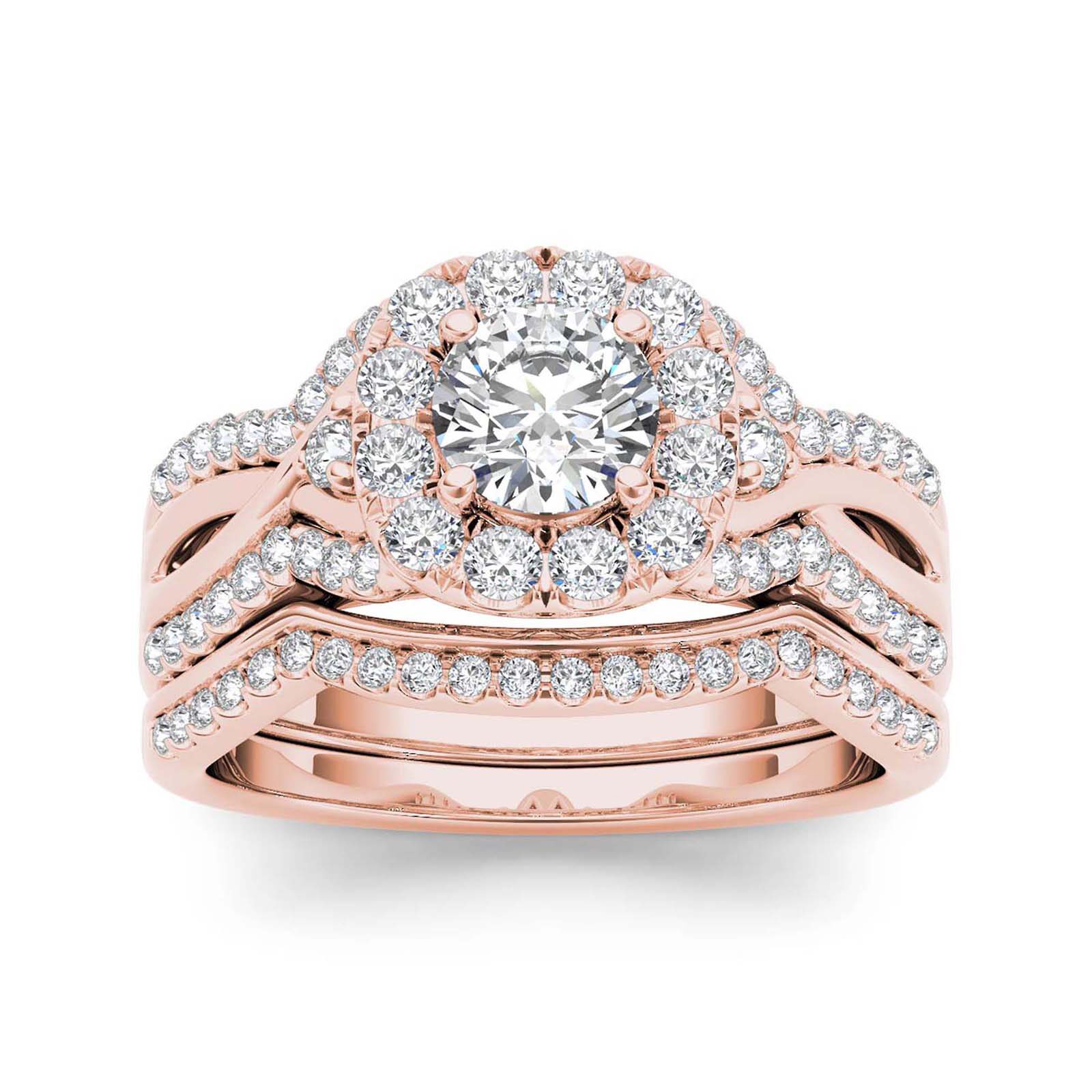 1 1/4 CT.T.W. Natural Diamond 14K Rose Gold Halo Bridal Ring Set