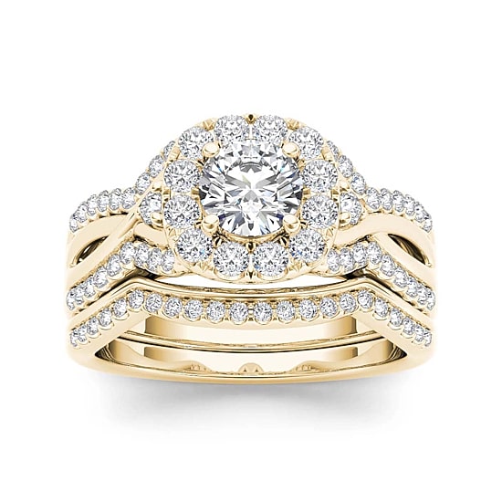 1 1/4 CT.T.W. Natural Diamond 14K Rose Gold Halo Bridal Ring Set