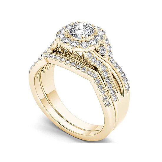 1 1/4 CT.T.W. Natural Diamond 14K Rose Gold Halo Bridal Ring Set