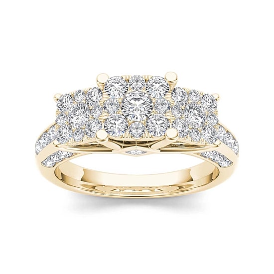 1 1/2 CT.T.W. Natural Diamond Cluster 10K Yellow Gold Engagement Ring