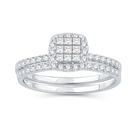 Womens 1/2 CT. T.W. Natural White Diamond 10K Gold Cushion Bridal Set