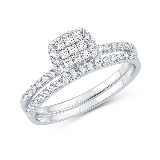 Womens 1/2 CT. T.W. Natural White Diamond 10K Gold Cushion Bridal Set