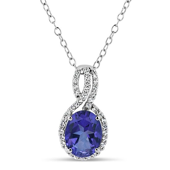 Womens Genuine Purple Topaz Sterling Silver Oval 18 Inch Pendant Necklace