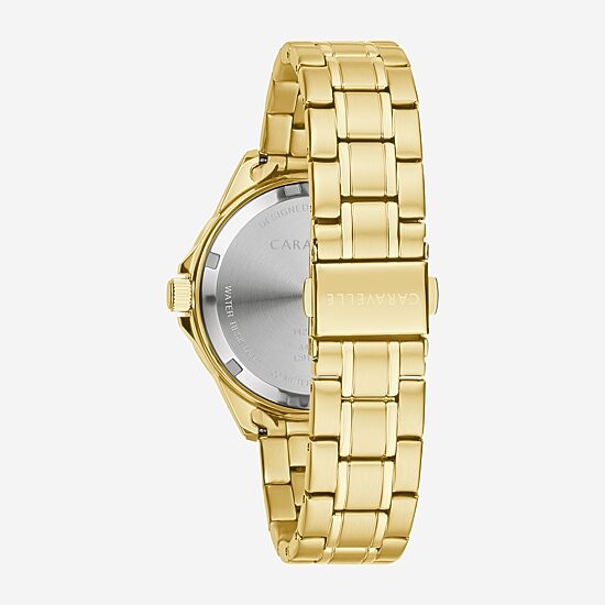 Caravelle Designed By Bulova Aqualuxx Womens Crystal Accent Gold Tone Stainless Steel Bracelet Watch 44m116