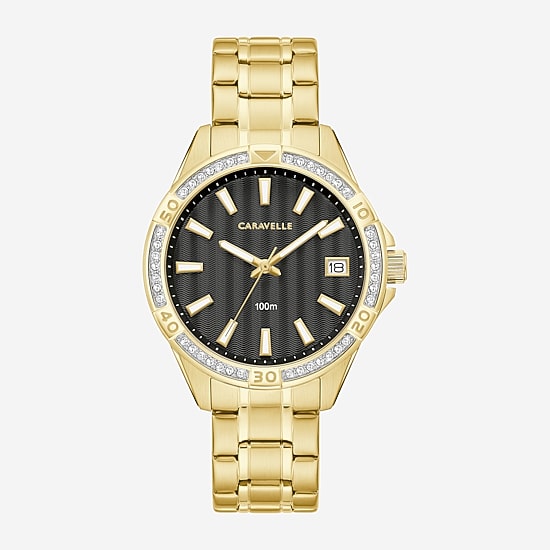 Caravelle Designed By Bulova Aqualuxx Womens Crystal Accent Gold Tone Stainless Steel Bracelet Watch 44m116