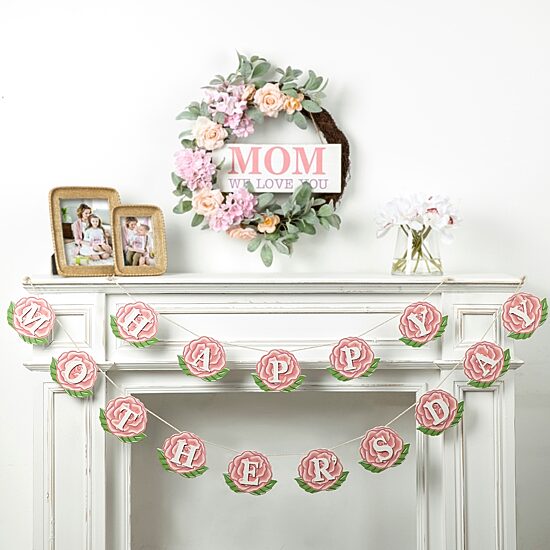 Glitzhome Set Of 2 Mothers Day Wooden Indoor Garland