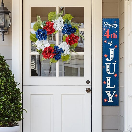 Glitzhome 22" Patriotic Hydrangea Wreath