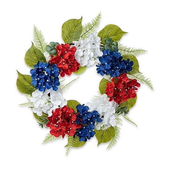 Glitzhome 22" Patriotic Hydrangea Wreath
