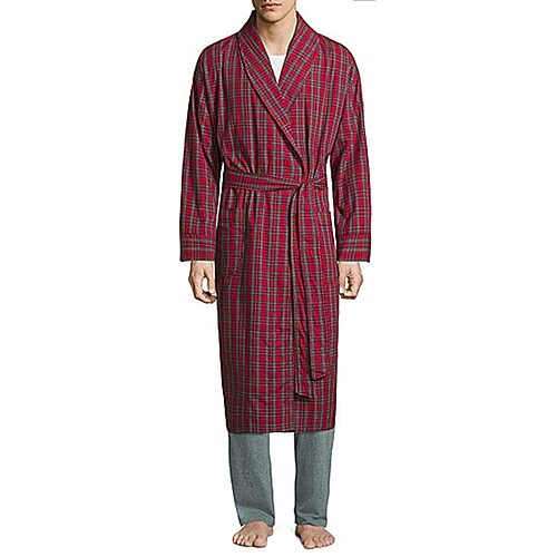 Hanes Mens Long Sleeve Mid Length Robe In Red