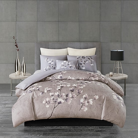 N Natori Sakura Blossom 3PC Cotton Sateen Printed Comforter Set