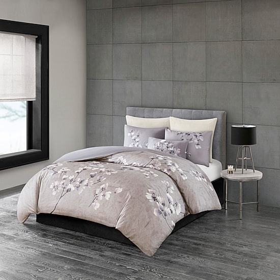 N Natori Sakura Blossom 3PC Cotton Sateen Printed Comforter Set