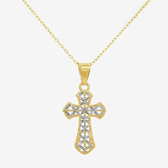 Made in Italy Womens 14K Two Tone Gold Cross 18 Inch Pendant Necklace
