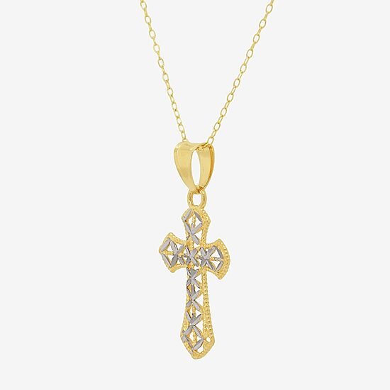Made in Italy Womens 14K Two Tone Gold Cross 18 Inch Pendant Necklace