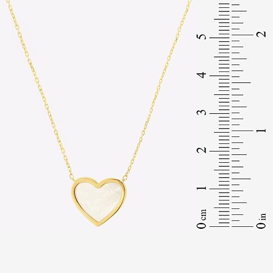 Womens White Mother Of Pearl 14K Gold Heart 17 Inch Pendant Necklace