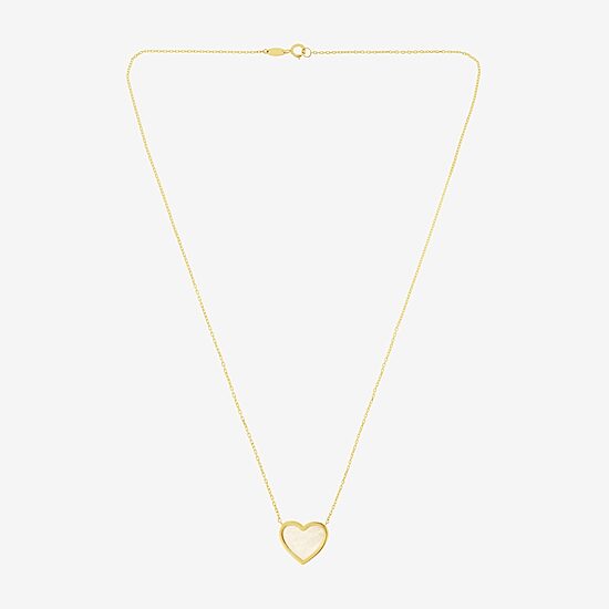 Womens White Mother Of Pearl 14K Gold Heart 17 Inch Pendant Necklace