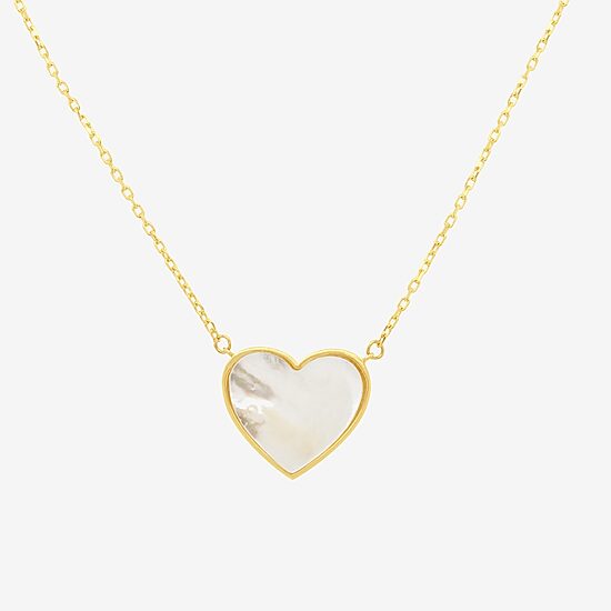 Womens White Mother Of Pearl 14K Gold Heart 17 Inch Pendant Necklace