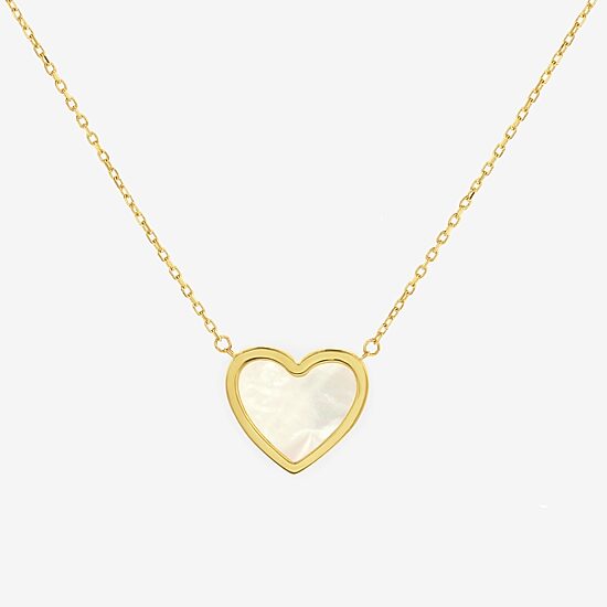 Womens White Mother Of Pearl 14K Gold Heart 17 Inch Pendant Necklace