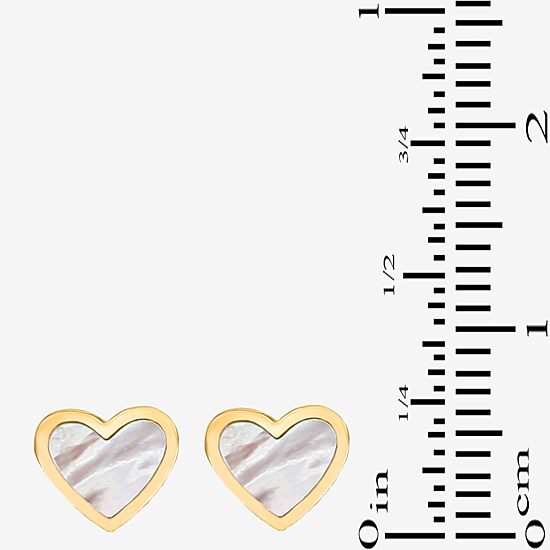 White Mother Of Pearl 14K Gold 9mm Heart Stud Earrings