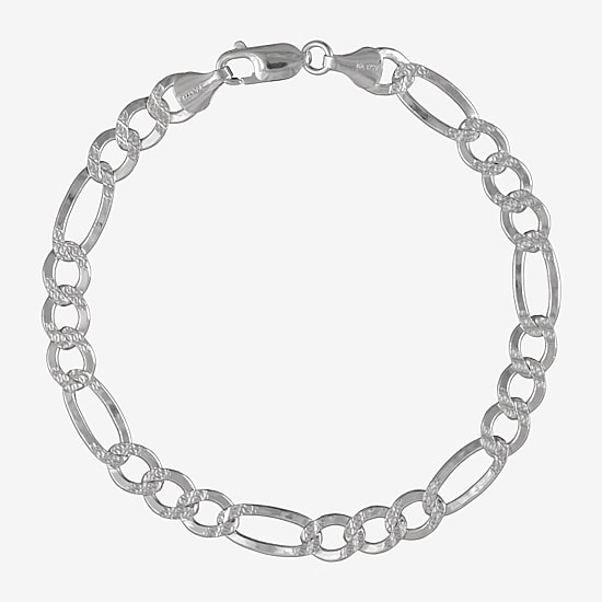 Made in Italy Mens Sterling Silver 8 1/2 Inch Solid Figaro Chain Bracelet