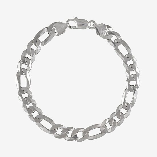 Made in Italy Mens Sterling Silver 9 Inch Solid Figaro Chain Bracelet