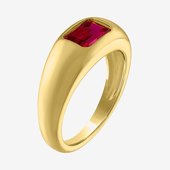 Womens 2MM Lab Created Red Ruby 14K Gold Over Silver Band