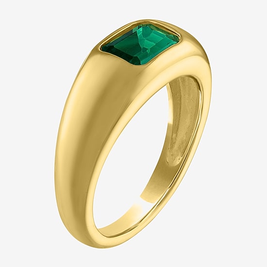 Womens 2MM Lab Created Green Emerald 14K Gold Over Silver Band