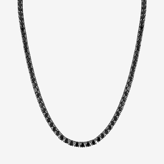 Mens Black Spinel Sterling Silver 22 Inch Tennis Necklace