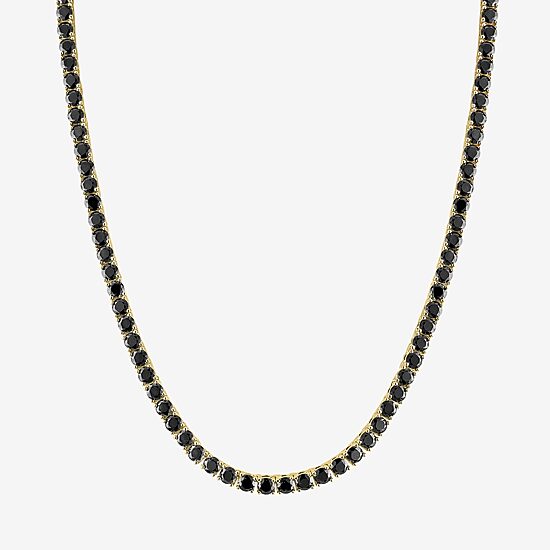 Mens Black Spinel 14K Gold Over Silver 22 Inch Tennis Necklace
