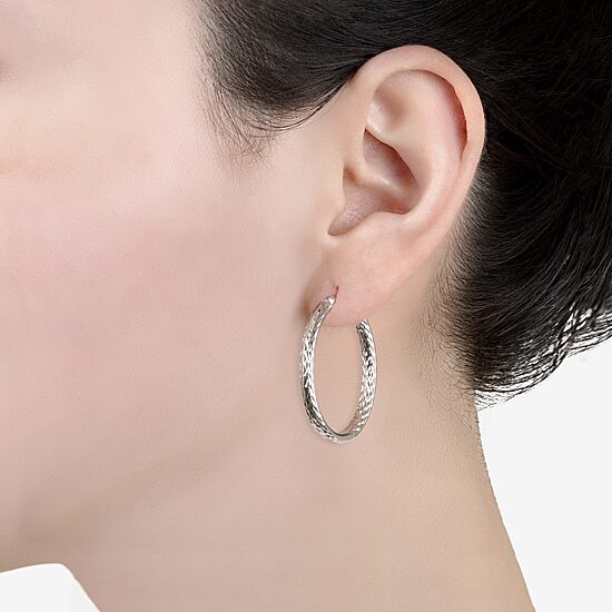 Womens Sterling Silver 37.8mm Hoop Earrings