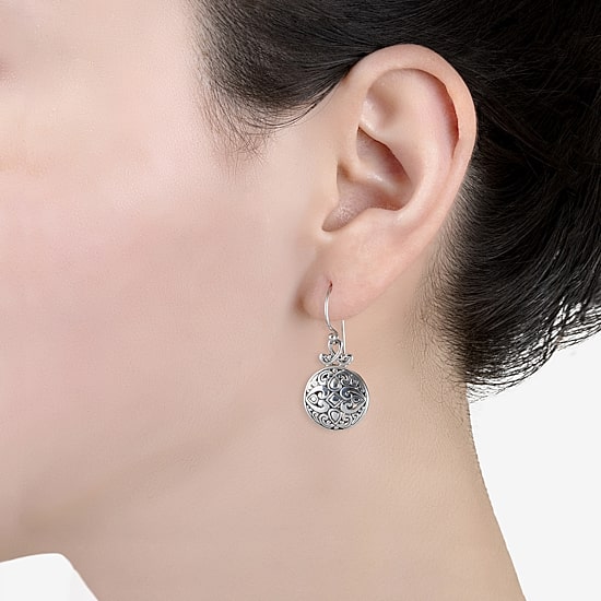 Womens Sterling Silver Round Drop Earrings