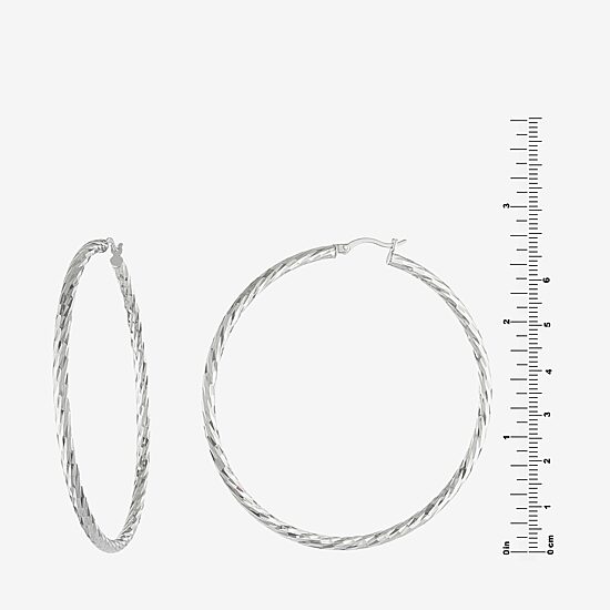 Womens Sterling Silver 50mm Hoop Earrings