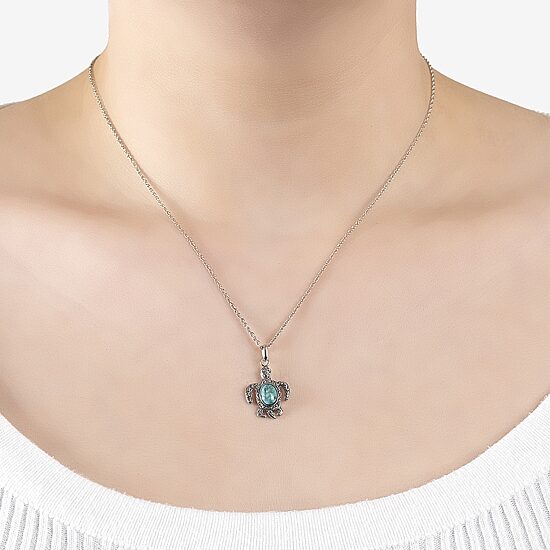 Turtle Womens Enhanced Blue Turquoise Sterling Silver 18 Inch Pendant Necklace