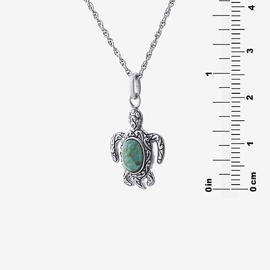 Turtle Womens Enhanced Blue Turquoise Sterling Silver 18 Inch Pendant Necklace