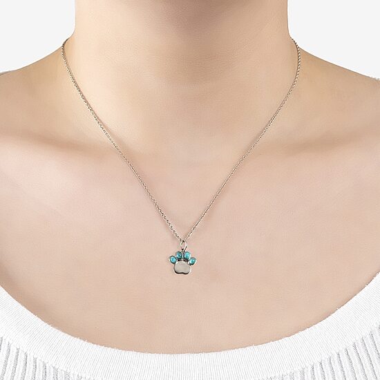 Paw Print Womens Enhanced Blue Turquoise Sterling Silver 18 Inch Pendant Necklace