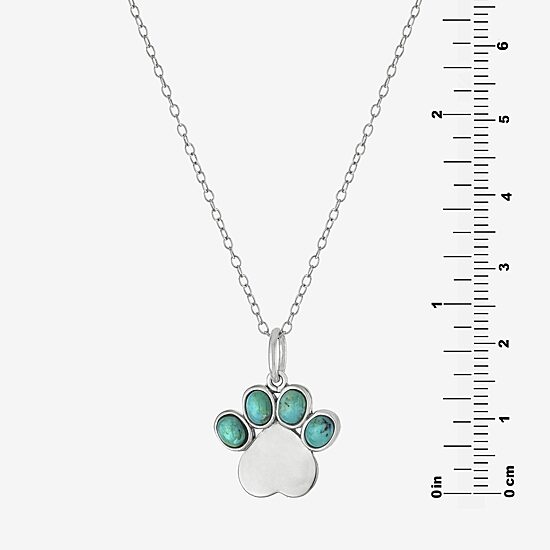 Paw Print Womens Enhanced Blue Turquoise Sterling Silver 18 Inch Pendant Necklace