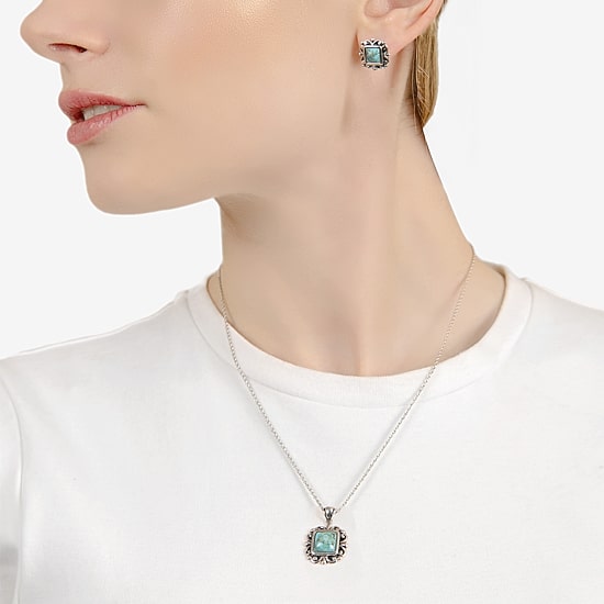 Womens Enhanced Blue Turquoise Sterling Silver 2-pc. Jewelry Set