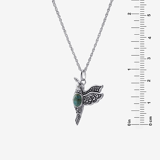 Hummingbird Womens Enhanced Blue Turquoise Sterling Silver 18 Inch Pendant Necklace