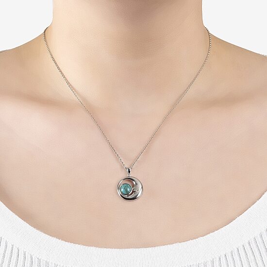 Womens Enhanced Blue Turquoise Sterling Silver Moon 18 Inch Pendant Necklace