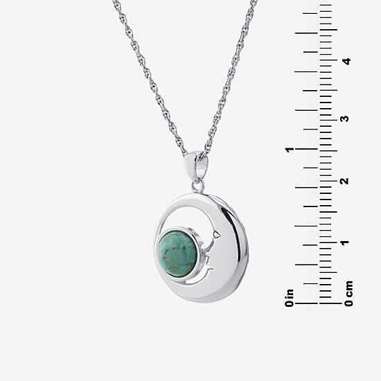 Womens Enhanced Blue Turquoise Sterling Silver Moon 18 Inch Pendant Necklace