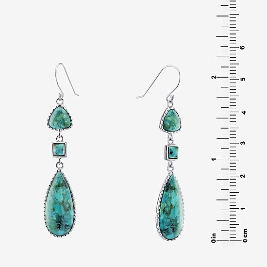Womens Enhanced Blue Turquoise Sterling Silver Drop Earrings