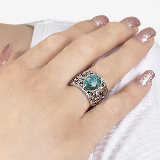 Womens 4.5MM Enhanced Blue Turquoise Sterling Silver Band