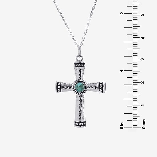 Womens Enhanced Blue Turquoise Sterling Silver Cross 18 Inch Pendant Necklace